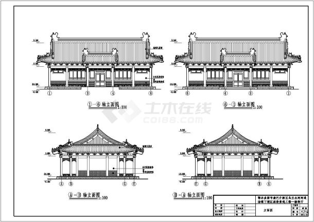 某歇山古建接待厅建筑施工图（建筑面积276平方米）-图一