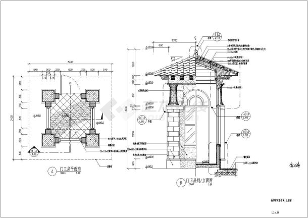 某小区西班牙风格保安亭全套施工图-图二