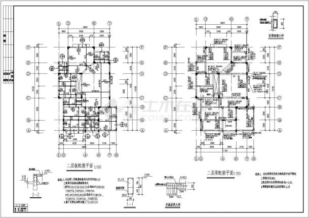 两层框架结构独立基础小型欧式别墅结构施工图-图二