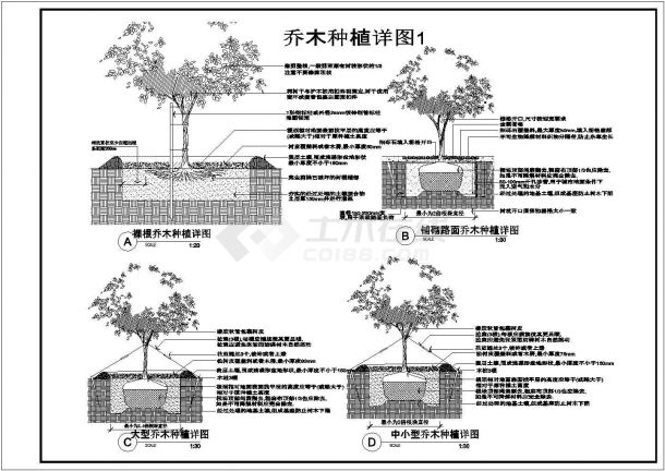 五种不同的乔木灌木种植施工说明详图-图二