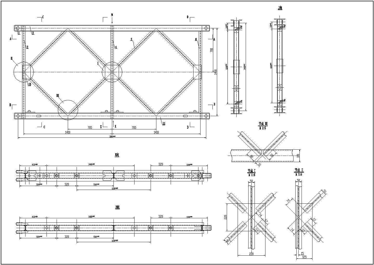 某项目贝雷梁桁架及桥座制作结构图