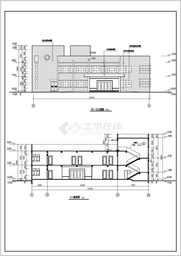 某市2400平方米三层框架结构卫生院建筑方案图纸（高10米）-图二