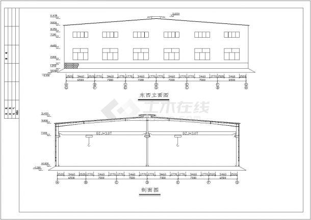 [东营]41米跨带吊车门式刚架厂房结构设计图-图二