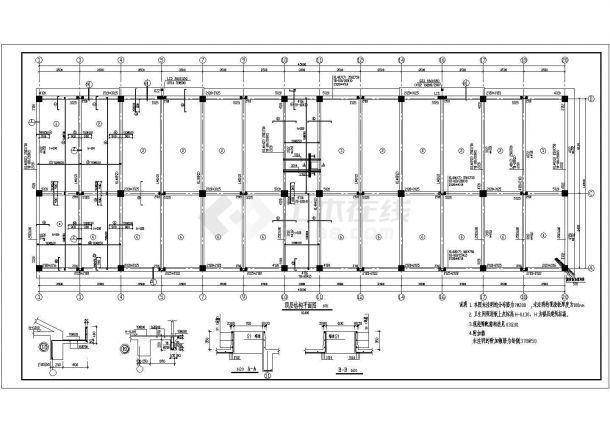 某带坡顶框架结构综合楼结构设计施工图（7度抗震）-图一