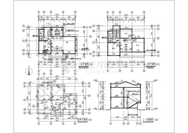 两层砖混结构别墅建筑设计施工图，多套-图一