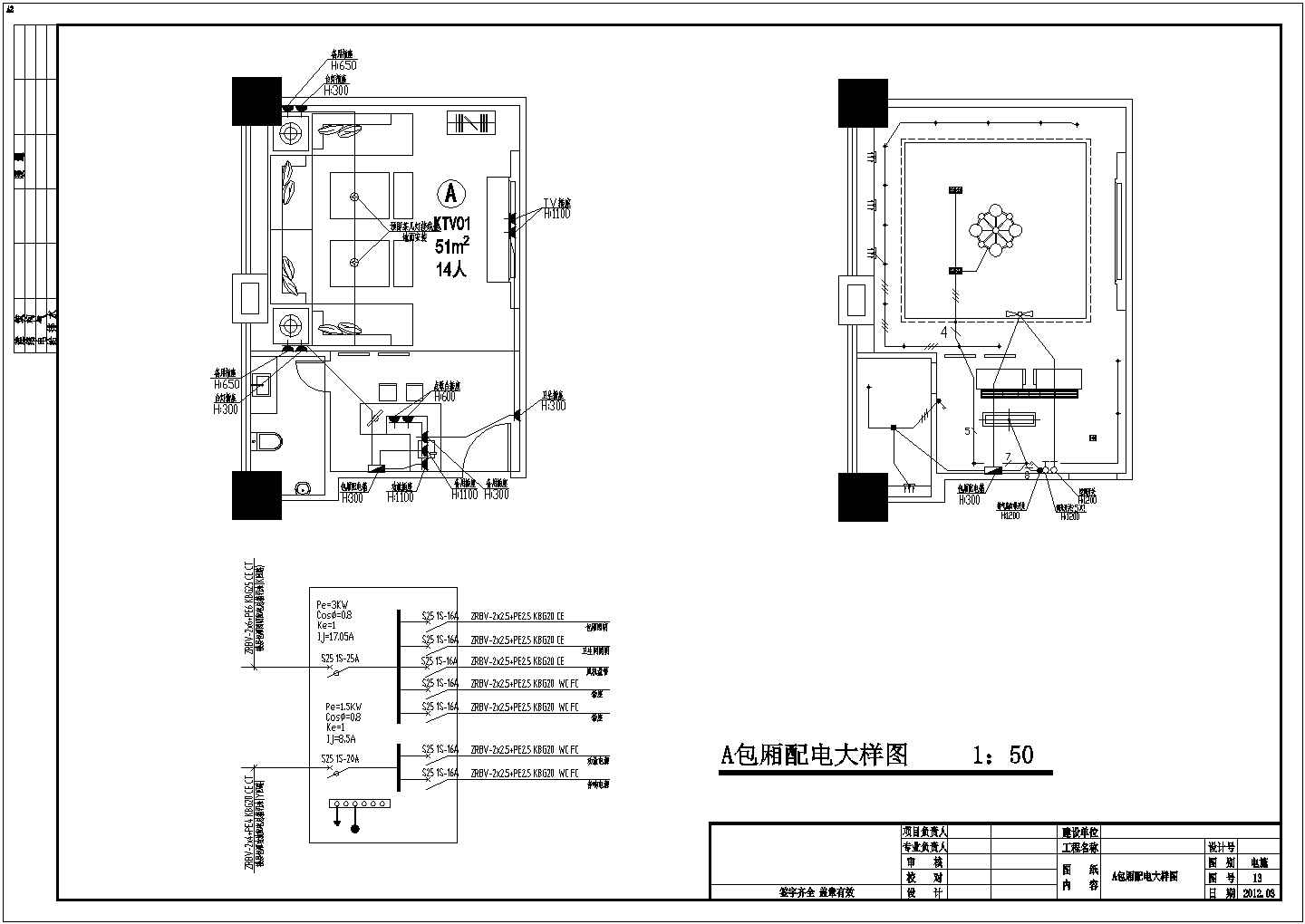 [重庆]某160000㎡四十三层五星酒店KTV装修电气施工图纸（含包厢配电大样图）