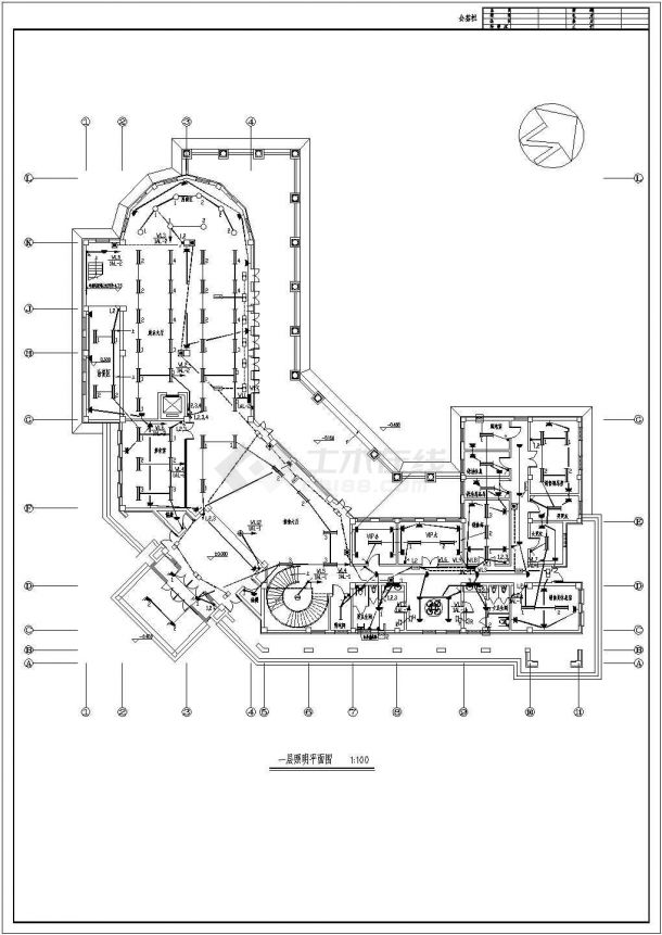 1634平方米某框架结构两层办公楼电气设计施工图-图一
