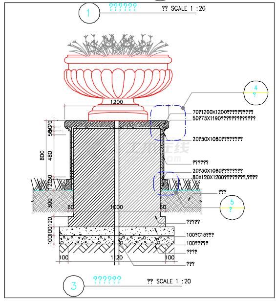 园林景观小品花钵花坛CAD施工图-图二