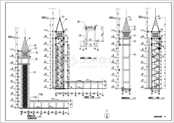 某地钢筋混凝土结构景观塔建筑设计施工图-图一