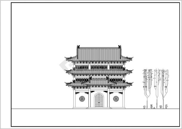 472平方米三层仿古建筑海会禅寺建筑施工图纸-图二