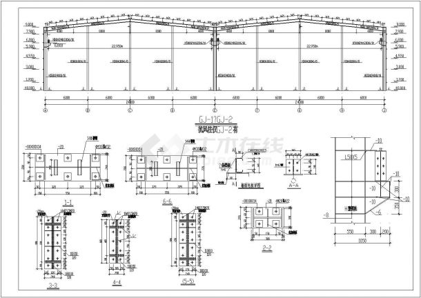 某双连跨24m单层钢结构厂房结构设计图（混凝土基础,独立基础）-图二