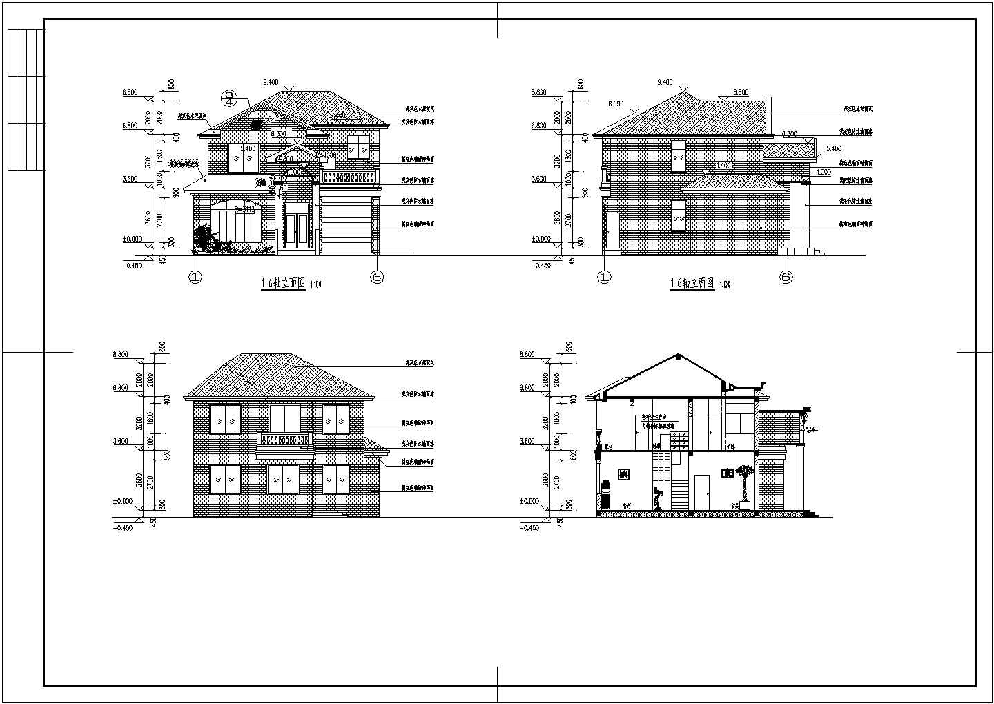 某地两层框架结构小别墅建筑设计方案图纸