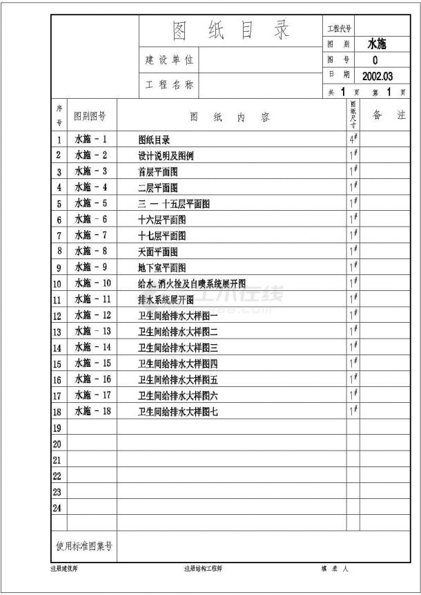 东莞某17层住宅楼给排水施工图-图一