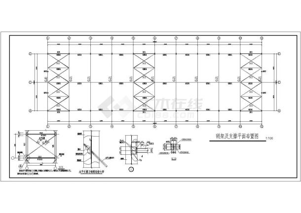 某16m跨单层轻型钢结构门式刚架厂房结构图（柱距为6米）-图二