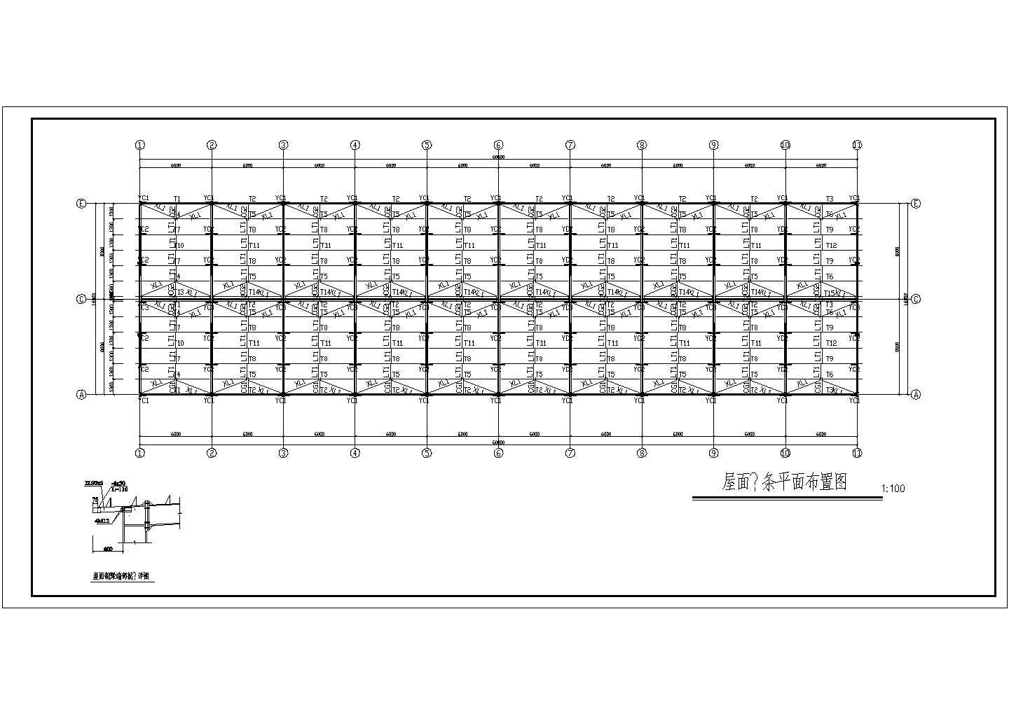 某16m跨单层轻型钢结构门式刚架厂房结构图（柱距为6米）