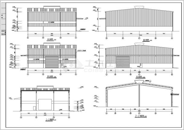 某地2连跨单层轻型门式钢架厂房施工图（带通风器、雨篷悬挑3m）-图一