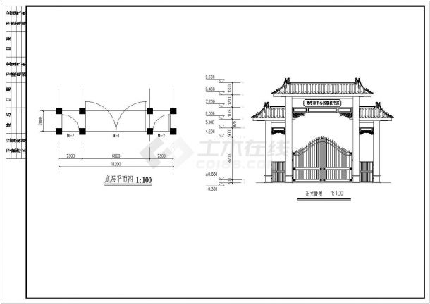 某地一层框架结构大门建筑设计施工图纸-图二