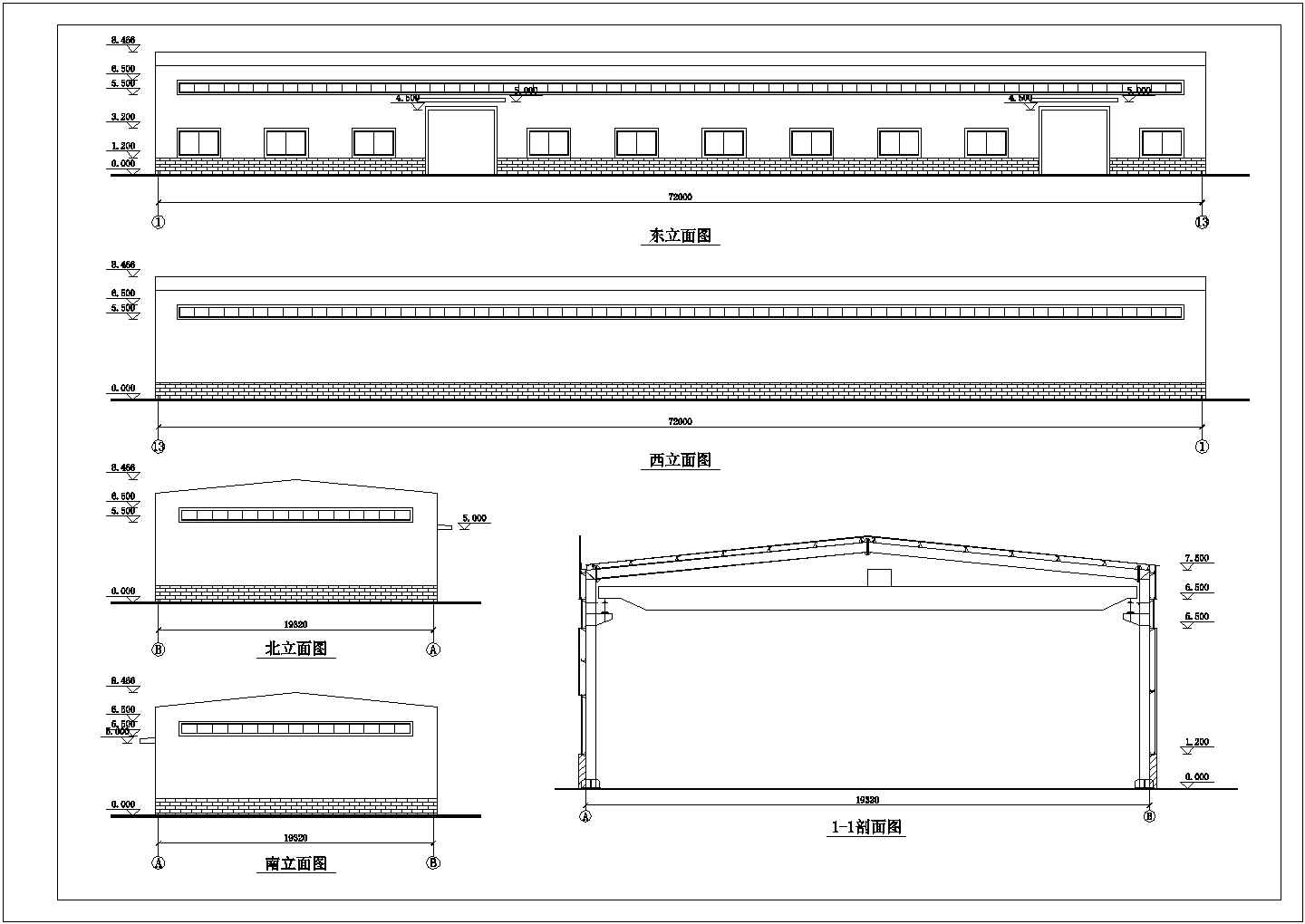 某地轻钢结构车间建筑设计图（含结构设计）