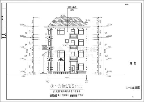 某4层框架结构独栋别墅建筑方案设计图纸-图一