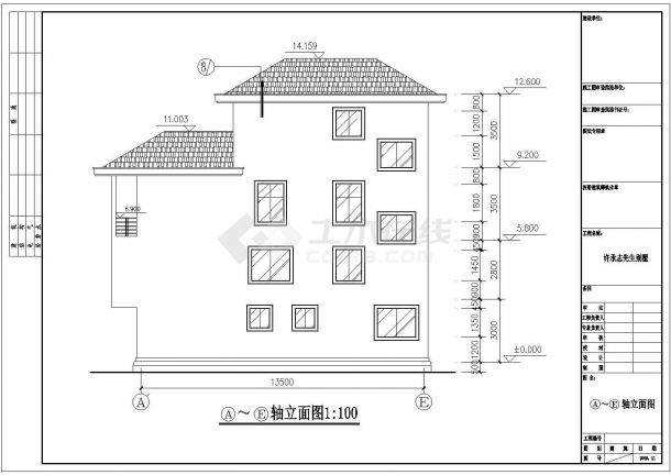 某地三层框架结构别墅建筑设计施工图纸-图二