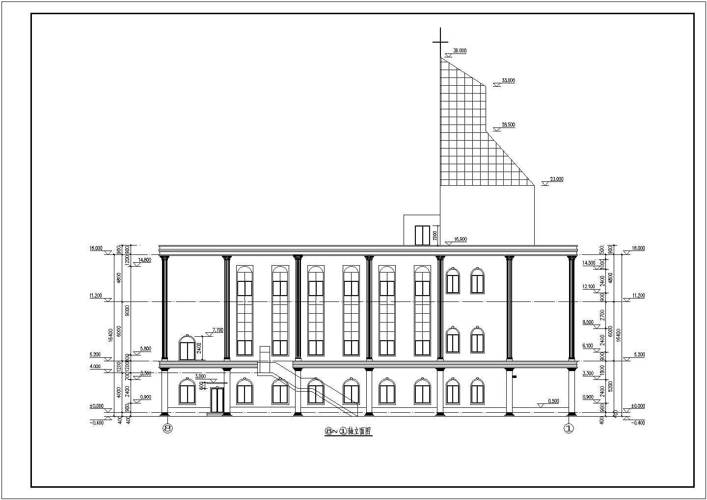 某3层框架结构教堂建筑设计施工图