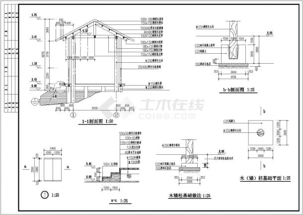 亭（蘑菇亭）、廊、花架、古建等施工说明图纸-图一