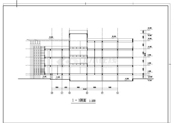 某学校五层框架结构图书馆建筑设计方案图-图二