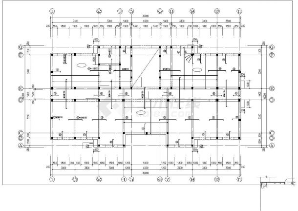 某8米跨三层砖木结构临时建筑结构设计图（6度抗震）-图一