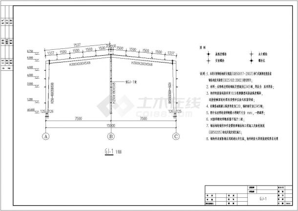 某地区15米跨门式刚架厂房建筑结构图-图二