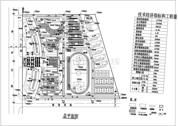 某地中小学校区总平面规划设计方案图-图一