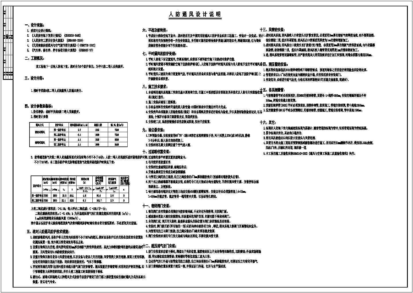 [广东]住宅小区人防地下室通风防排烟系统设计施工图（三种通风方式）