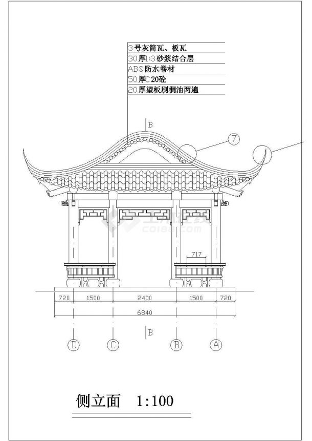 [徐州市]某市单层木结构水榭建筑施工图（高5米）-图一