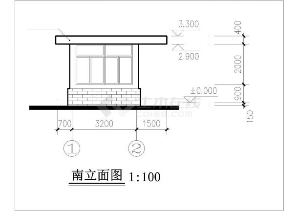 某单层砖混结构小岗亭建筑方案图（高3米）-图二