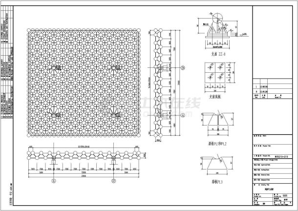 下弦四点支承式平板网架结构图纸（21x22m）-图二