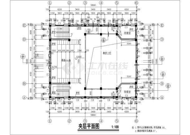 三层框架结构教堂建筑施工图（含节点详图设计）-图二