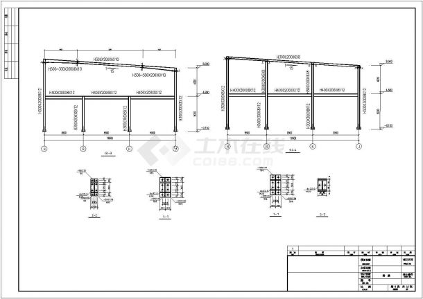 两层钢结构福特4S维修店结构图（含建筑图）-图一