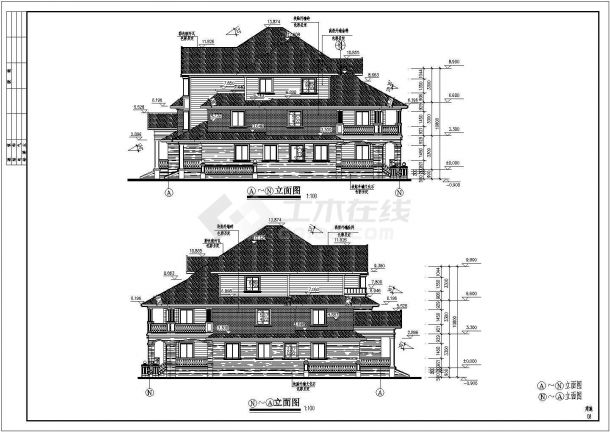 温州某地三层连拼别墅建筑设计施工图-图一