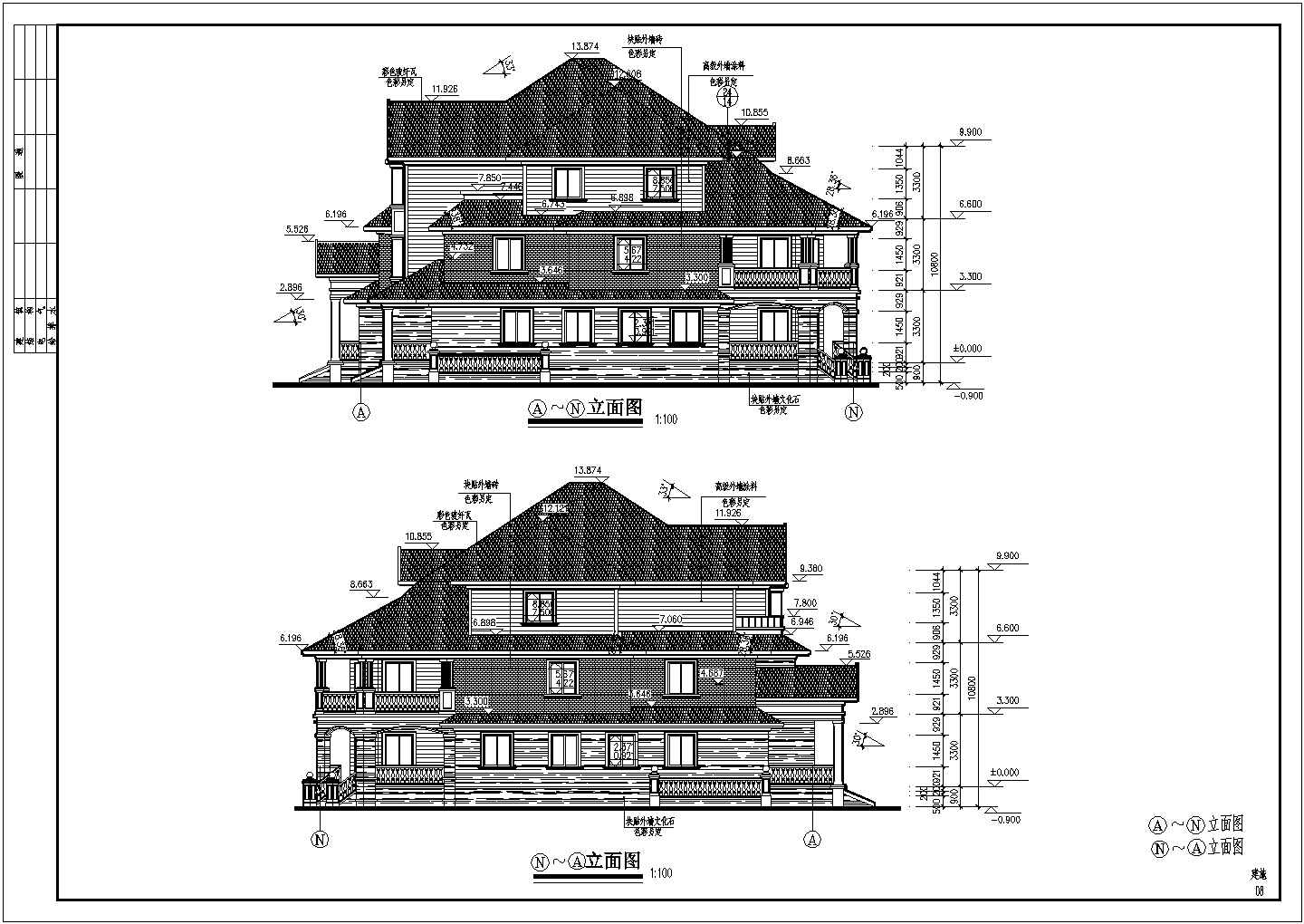 温州某地三层连拼别墅建筑设计施工图