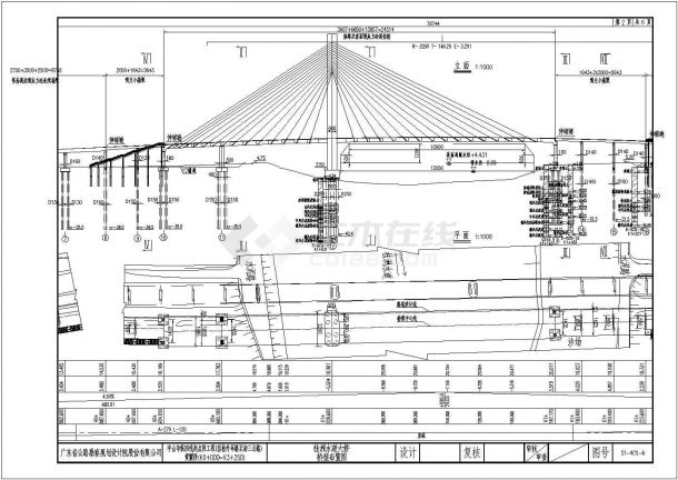 单向三车道一级斜拉桥施工图（36+68.5+138.5m）-图一