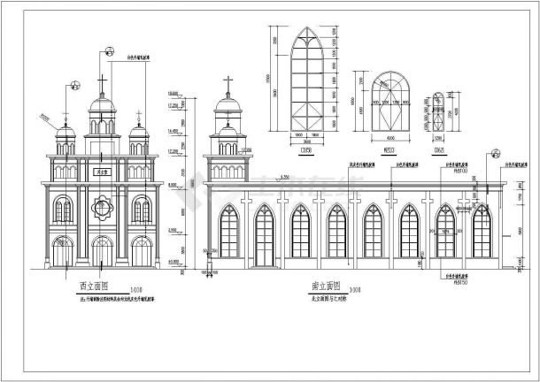 某地带夹层框架结构天主教堂建筑施工图-图一