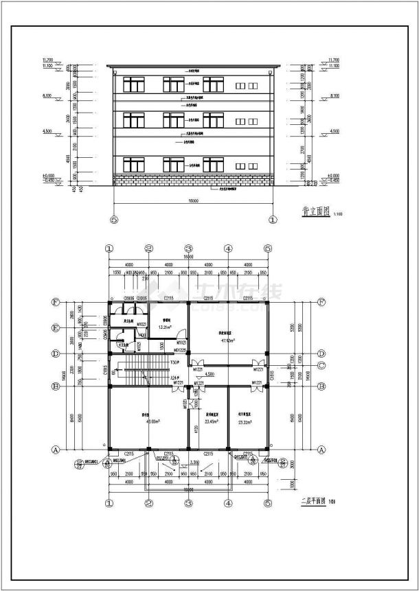 某乡镇三层框架结构文化站建筑方案设计图-图二