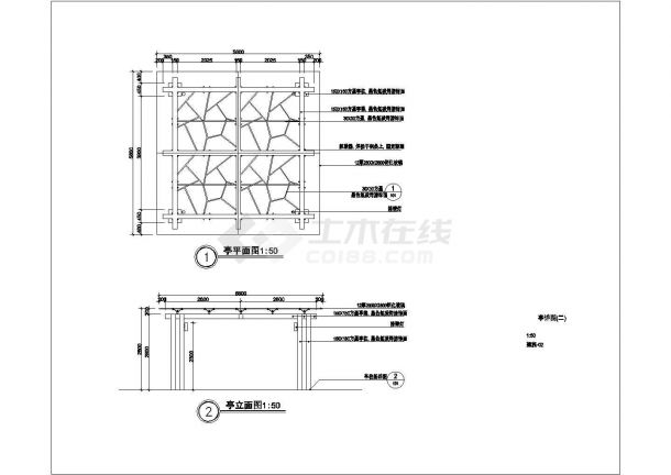 某现代风格钢结构四角亭的施工图纸-图二