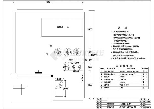 【海南】国际会所室内游泳池水处理系统设计施工图纸-图一