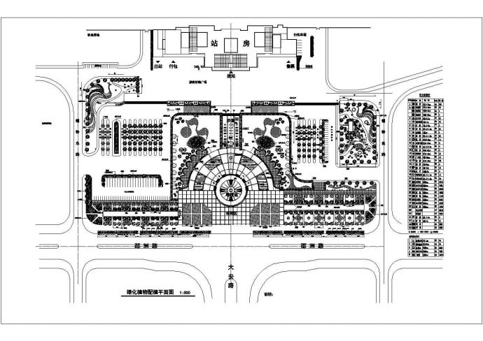 某火车站广场绿化规划设计平面布置图_图1