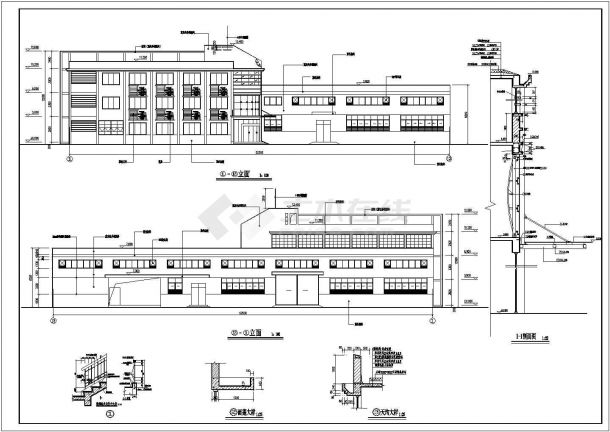 某地3层框架结构食品厂办公楼及厂房建筑方案设计-图一