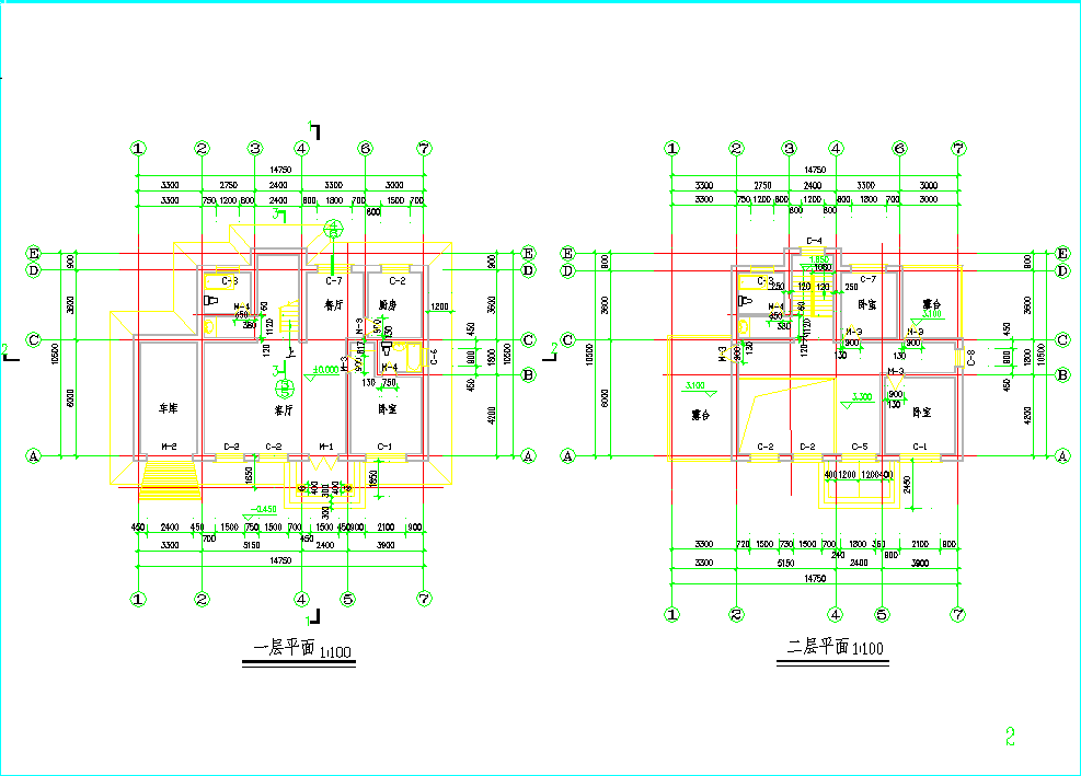 农村别墅建筑结构设计全套CAD图纸（地上2层）