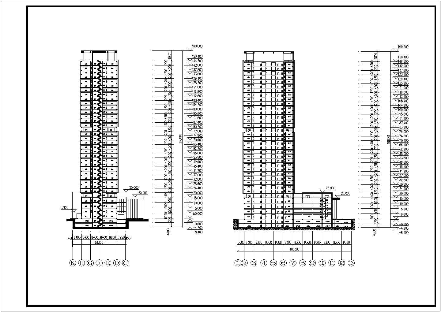 某城市35层框架核心筒办公楼建筑设计方案图