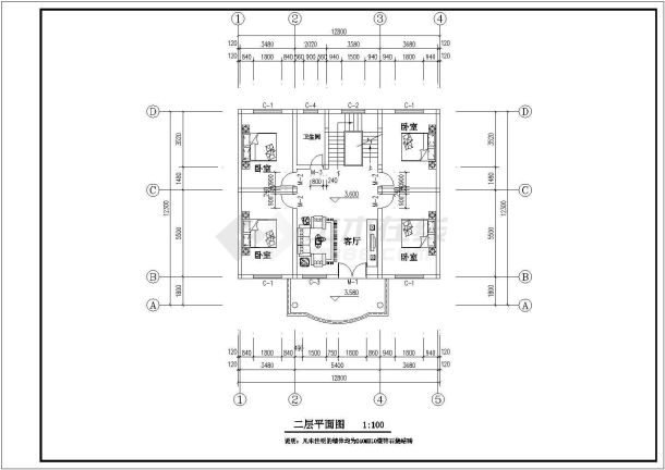 某地3+1层砌体结构别墅结构施工图-图二