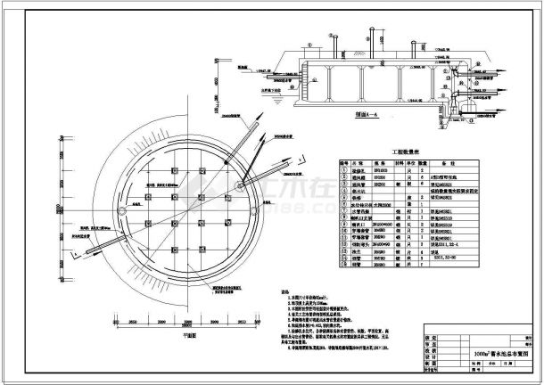 某处1000方圆形蓄水池施工图设计-图一