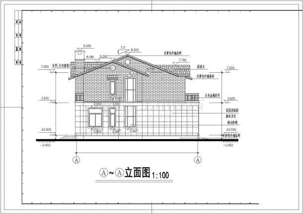 某地两层框架结构小别墅（美式）建筑设计施工图-图二